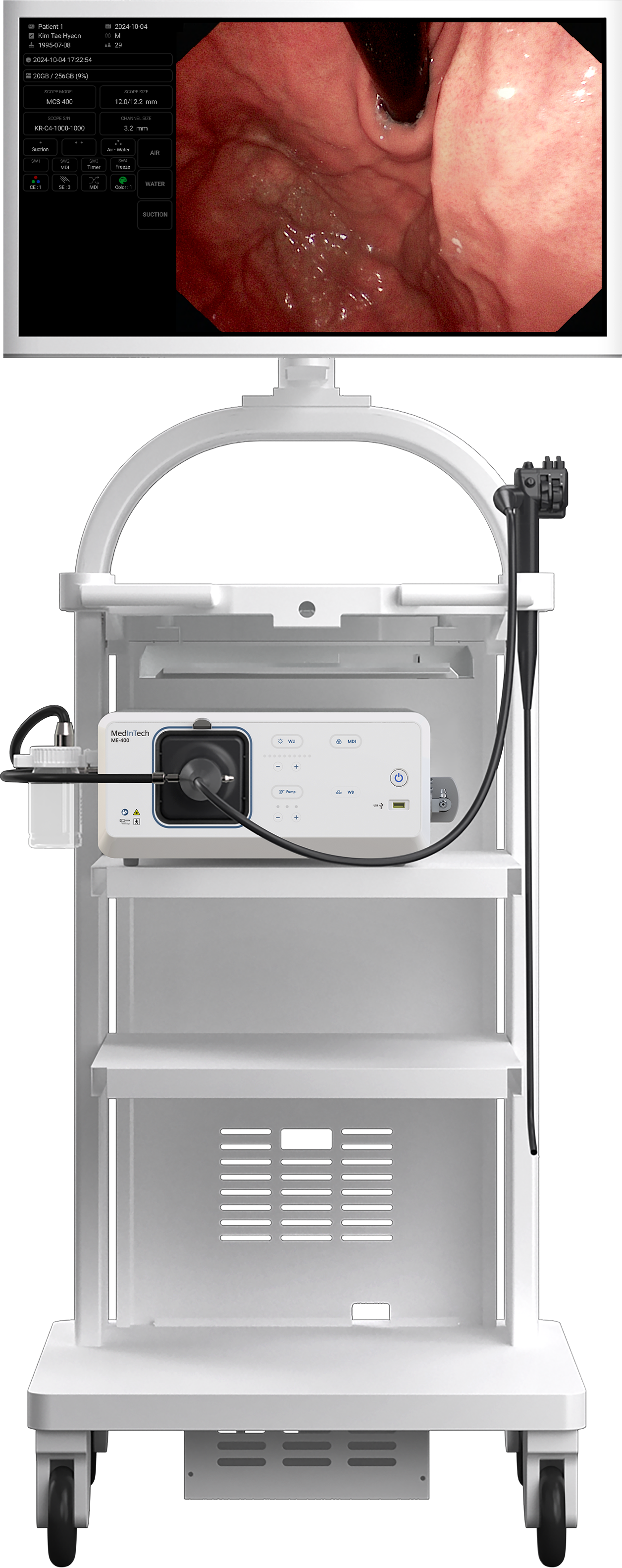 Endoscopic imaging system with monitor, processor, light source and trolley — supplied image